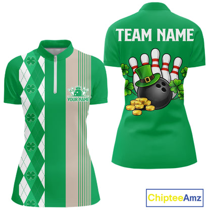 Retro Green argyle pattern shamrock Bowling shirts For Women custom St Patrick's bowling team jersey NQS11667