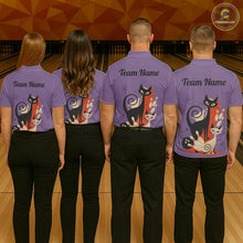 Load image into Gallery viewer, Custom retro bowling shirts Cat Bowling jersey for men Team Bowling Polo, 1/4 Zip Shirts | Purple NQS11668
