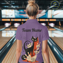 Load image into Gallery viewer, Custom retro bowling shirts Cats Bowling jersey for Women Team Bowling Polo, 1/4 Zip Shirts | Purple NQS11668