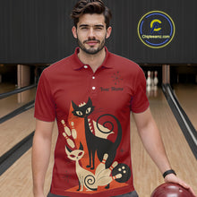 Load image into Gallery viewer, Custom retro bowling shirts Cat Bowling jersey for men Team Bowling Polo, 1/4 Zip Shirts | Red NQS11669