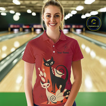 Load image into Gallery viewer, Custom retro bowling shirts Cats Bowling jersey for Women Team Bowling Polo, 1/4 Zip Shirts | Red NQS11669
