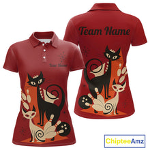 Load image into Gallery viewer, Custom retro bowling shirts Cats Bowling jersey for Women Team Bowling Polo, 1/4 Zip Shirts | Red NQS11669