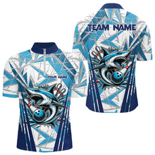Load image into Gallery viewer, Personalized Blue Camo Shark Bowling Team Shirts For Men Custom Shark Bowling Polo, Quarter Zip Shirt NQS9719