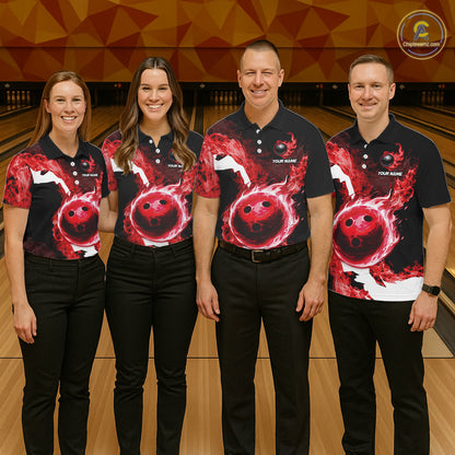 Red Flame Fire Bowling Shirts for Men Custom Bowling Team Jersey Bowling Polo & Quarter-Zip Shirts NQS11751