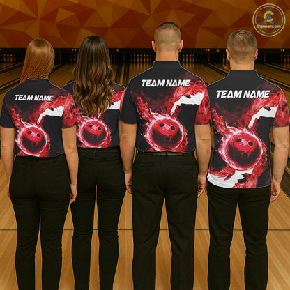 Red Flame Fire Bowling Shirts for Men Custom Bowling Team Jersey Bowling Polo & Quarter-Zip Shirts NQS11751
