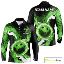Load image into Gallery viewer, Green Flame Fire Bowling Shirts for Men Custom Bowling Team Jersey Bowling Polo &amp; Quarter-Zip Shirts NQS11752