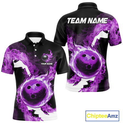 Purple Flame Fire Bowling Shirts for Men Custom Bowling Team Jersey Bowling Polo & Quarter-Zip Shirts NQS11753