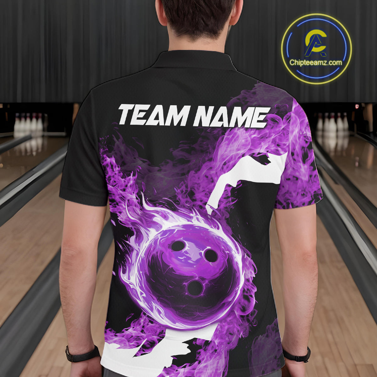 Purple Flame Fire Bowling Shirts for Men Custom Bowling Team Jersey Bowling Polo & Quarter-Zip Shirts NQS11753