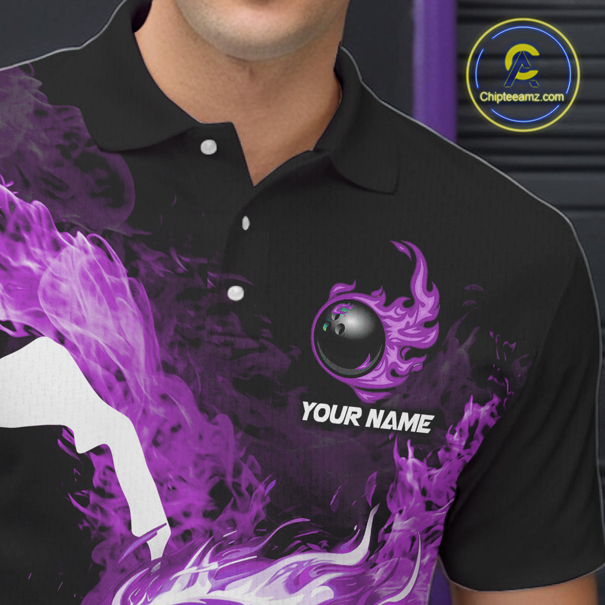 Purple Flame Fire Bowling Shirts for Men Custom Bowling Team Jersey Bowling Polo & Quarter-Zip Shirts NQS11753