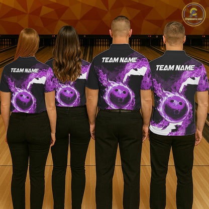 Purple Flame Fire Bowling Shirts for Women Custom Bowling Team Jersey Bowling Polo & 1/4-Zip Shirts NQS11753