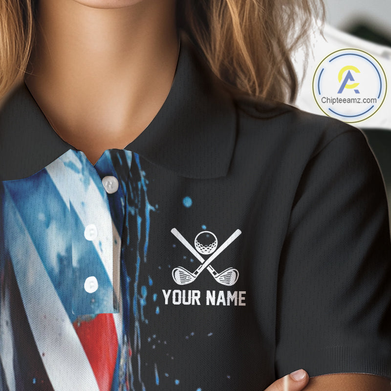 American flag Black Women golf polo shirts Custom team patriotic golf top for ladies NQS9978
