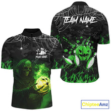 Load image into Gallery viewer, Black Bowling Camo Green flame Skull Custom Halloween Bowling Shirts For Men, Bowling Team Jerseys NQS8500