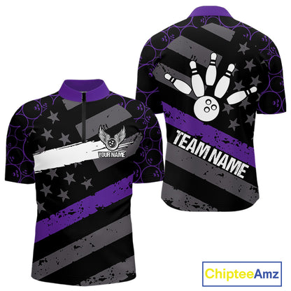 Black American flag Men bowling shirts Custom bowling camo Team Jerseys, gift for Bowlers | Purple NQS10897