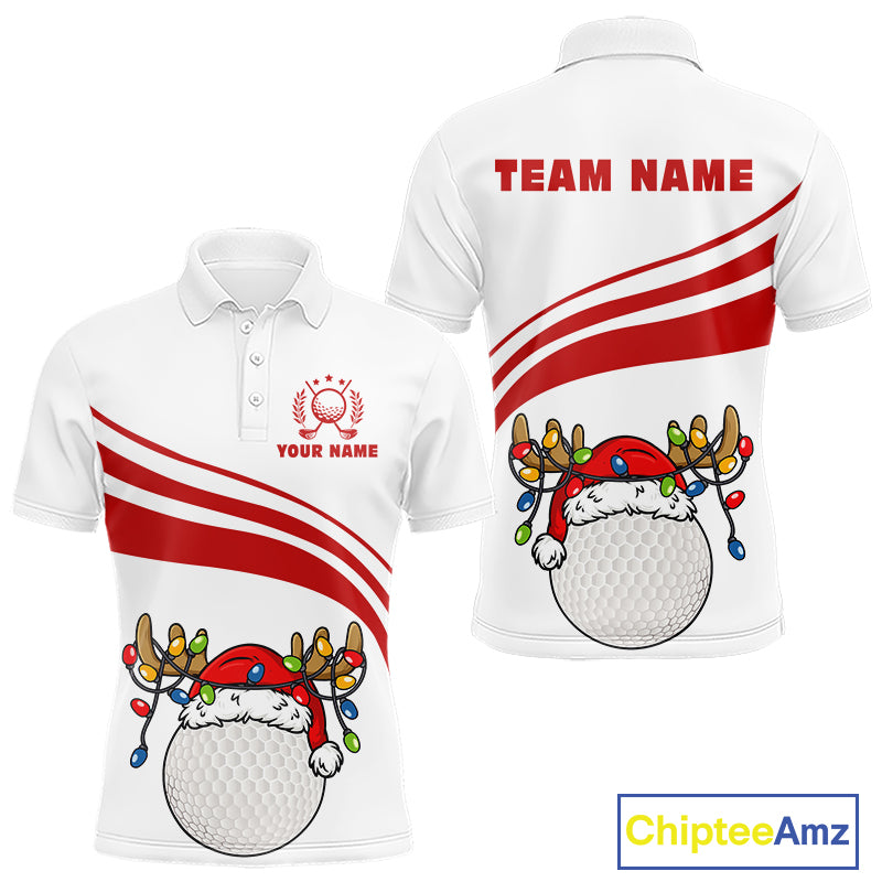 Personalized Christmas polo golf shirts for men custom white and red mens golf wear team golf jersey NQS11076