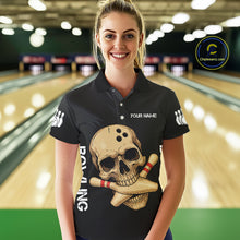 Load image into Gallery viewer, Personalized Skull Bowling Shirts For Women Custom Team's Name Skull Bowler Jerseys | Black NQS11081