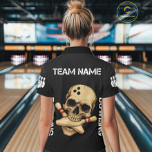 Load image into Gallery viewer, Personalized Skull Bowling Shirts For Women Custom Team's Name Skull Bowler Jerseys | Black NQS11081
