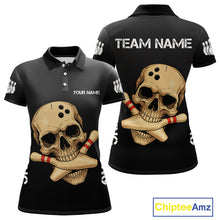 Load image into Gallery viewer, Personalized Skull Bowling Shirts For Women Custom Team's Name Skull Bowler Jerseys | Black NQS11081
