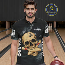 Load image into Gallery viewer, Personalized Black American Flag Skull Bowling Shirts For Men Custom Team's Name Skull Bowler Jerseys NQS11082