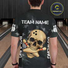 Load image into Gallery viewer, Personalized Black American Flag Skull Bowling Shirts For Men Custom Team's Name Skull Bowler Jerseys NQS11082