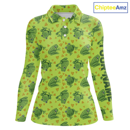 Funny Green Frog pattern Golf polo shirt for Women Custom ladies golf top, personalized golf gifts NQS11284