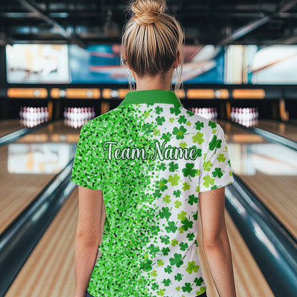 Green glitter shamrock clover Bowling shirts for Women custom St Patrick day Bowling Team Jerseys NQS9463