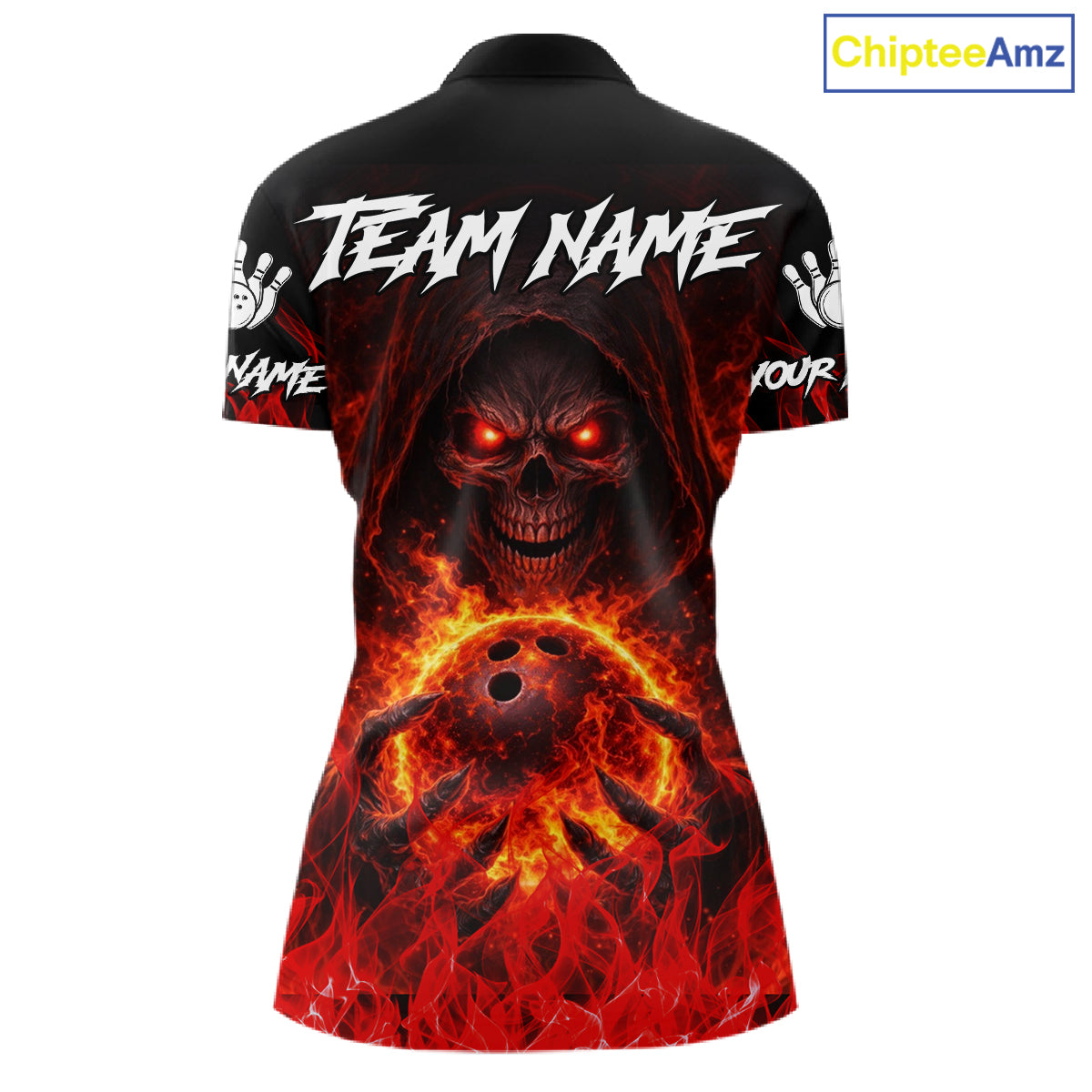 Black And Red Flame Skull Reaper Womens bowling shirt, Personalized Bowling Jerseys Women NQS11491