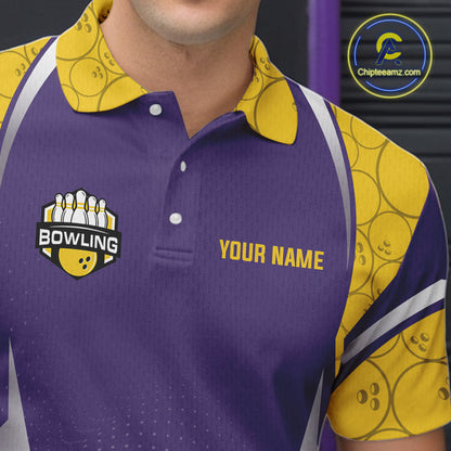 Purple And Yellow Custom bowling shirts for men, Personalized bowling outfit men team bowling jersey NQS11493