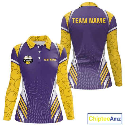 Purple And Yellow Custom bowling shirts for Women, Personalized bowling outfit team bowling jersey NQS11493