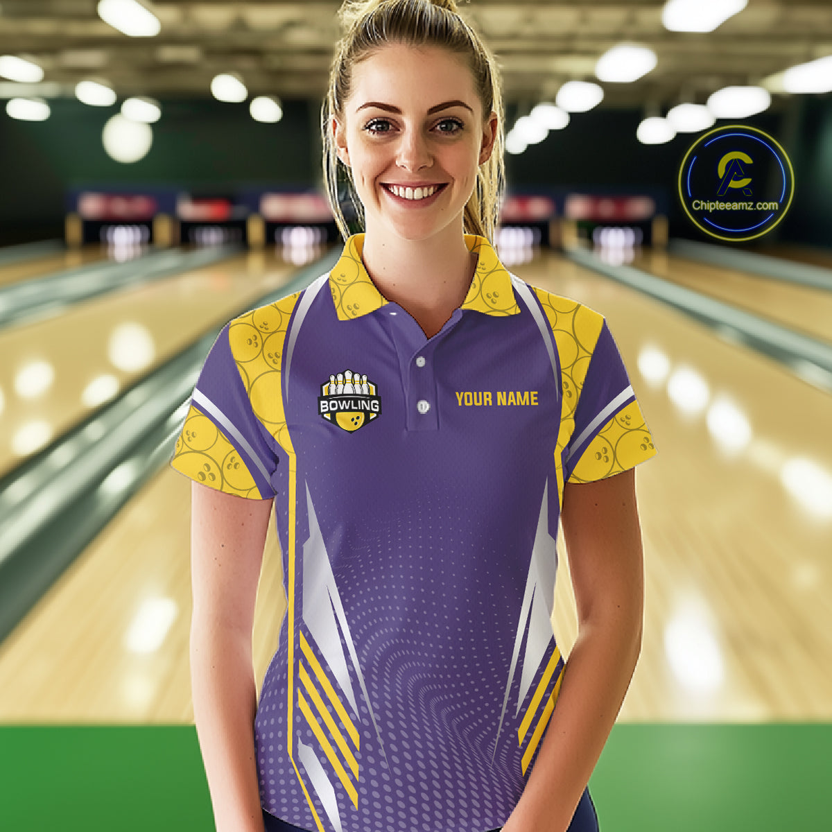Purple And Yellow Custom bowling shirts for Women, Personalized bowling outfit team bowling jersey NQS11493