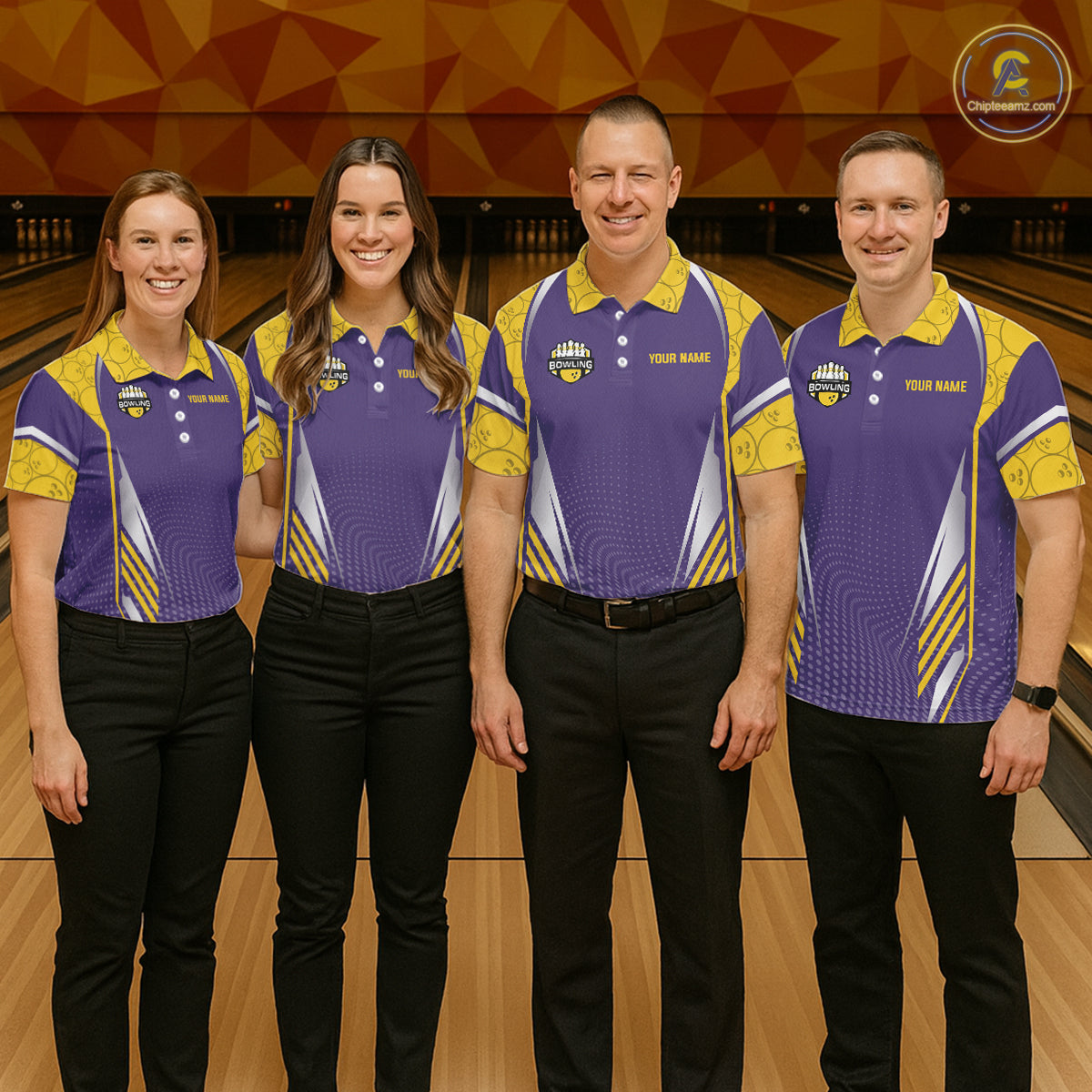 Purple And Yellow Custom bowling shirts for men, Personalized bowling outfit men team bowling jersey NQS11493