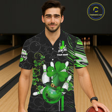 Load image into Gallery viewer, Black and Green Camo Bowling Hawaiian shirt Custom St Patrick Shamrock Lucky Team bowling Jersey NQS11671