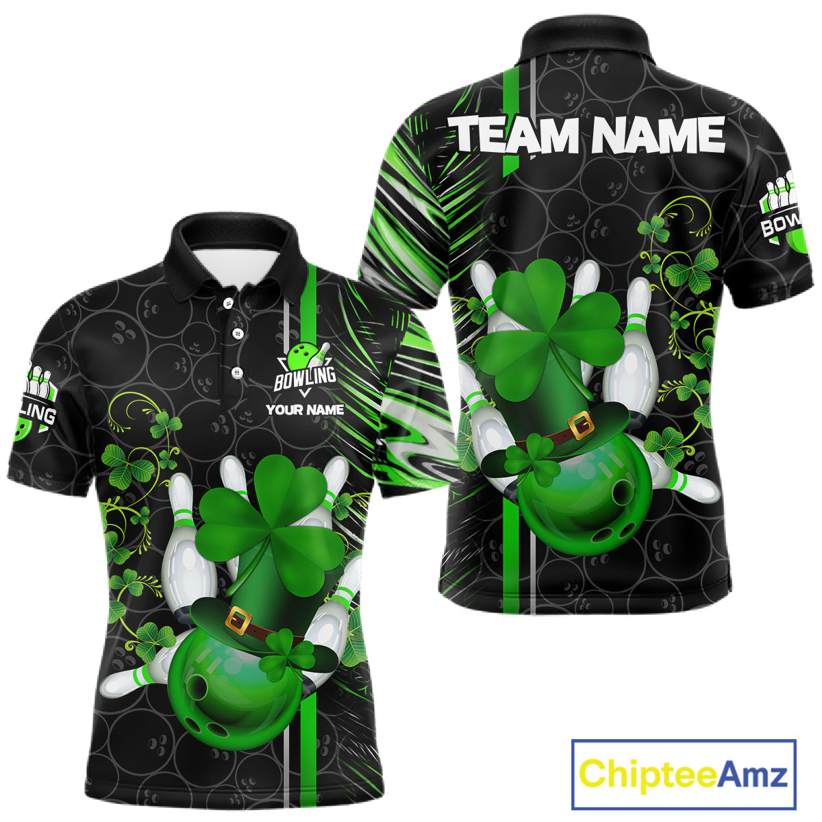 Black and Green Camo Bowling shirts for Men Custom St Patrick Shamrock Lucky Team bowling Jersey NQS11671