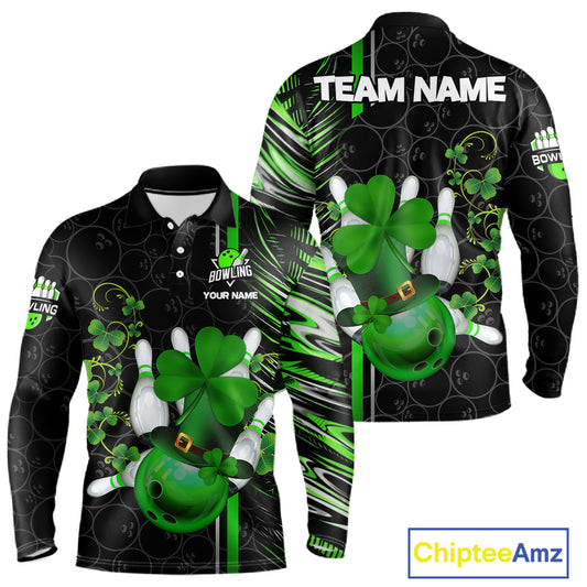 Black and Green Camo Bowling shirts for Men Custom St Patrick Shamrock Lucky Team bowling Jersey NQS11671