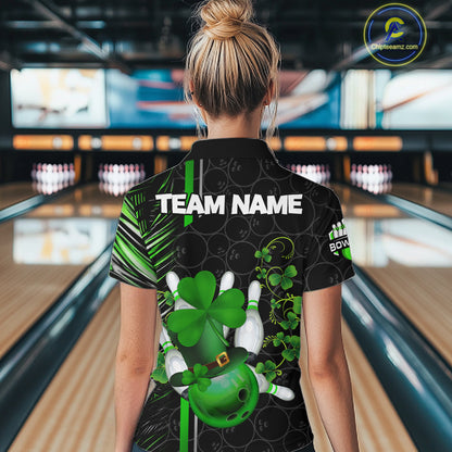 Black and Green Camo Bowling shirts for Women Custom St Patrick Shamrock Lucky Team bowling Jersey NQS11671