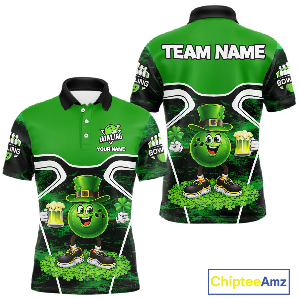 Funny Bowling and Beer Green Shamrock Bowling shirts for Men Custom St Patrick Team bowling Jerseys NQS11672