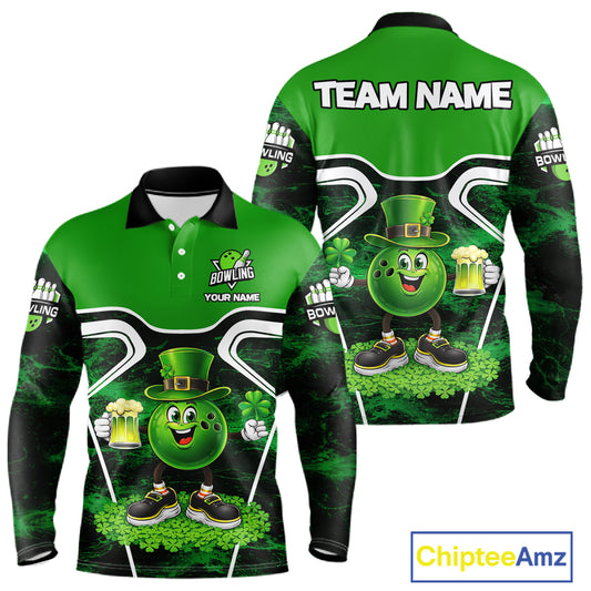 Funny Bowling and Beer Green Shamrock Bowling shirts for Men Custom St Patrick Team bowling Jerseys NQS11672
