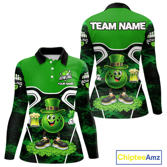 Funny Bowling and Beer Green Shamrock Bowling shirts for Women Custom St Patrick Team bowling Jerseys NQS11672