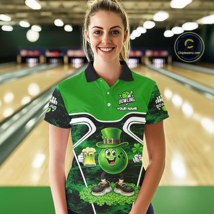 Funny Bowling and Beer Green Shamrock Bowling shirts for Women Custom St Patrick Team bowling Jerseys NQS11672