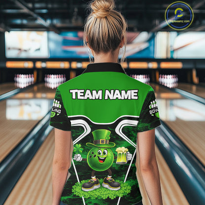 Funny Bowling and Beer Green Shamrock Bowling shirts for Women Custom St Patrick Team bowling Jerseys NQS11672
