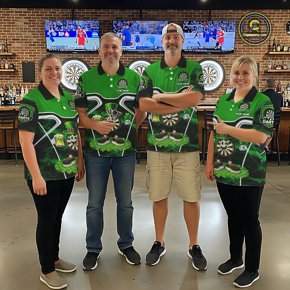 Funny Dart and Beer Green Shamrock  Men Dart Shirts Custom St Patrick Team Mens Dart Jerseys NQS11674