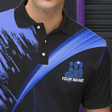 Load image into Gallery viewer, Personalized Black and Blue Bowling Polo, Quarter Zip Shirts For Mens Custom Bowling Team Jersey NQS9723