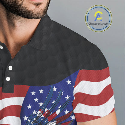 Black Golf pattern American Flag Eagle Men golf polo shirts Custom patriotic golf attire for mens NQS9986