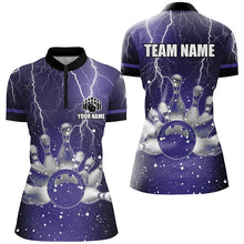 Load image into Gallery viewer, Purple lightning thunder Women Polo, 1/4 Zip Shirts Custom bowling team jerseys, gift for bowlers NQS7865