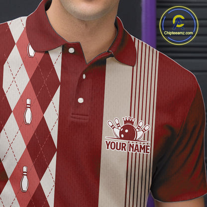 Retro Red argyle pattern Bowling shirts For Men custom bowling team jerseys Bowler Outfits NQS10151