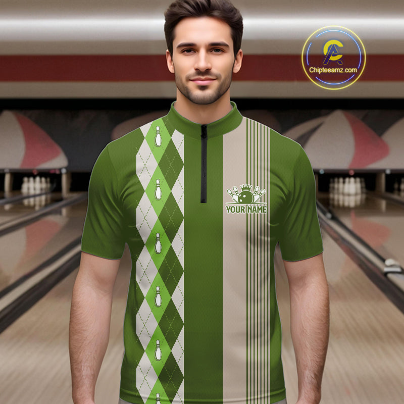 Retro Green argyle pattern Bowling shirts For Men custom bowling team jerseys Bowler Outfits NQS10152