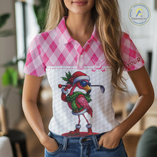 Load image into Gallery viewer, Funny Christmas Flamingo Womens golf polo shirt custom pink argyle pattern white golf apparel NQS11087