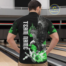Load image into Gallery viewer, Custom Green Flame Black Eagle Bowling Polo, Quarter Zip Shirt For Men, Team Bowling Clothes NQS11502