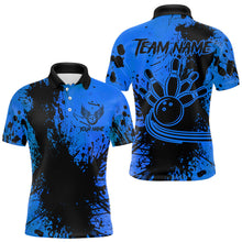 Load image into Gallery viewer, Black and Blue Mens Bowling Polo, Quarter Zip Shirts Custom Bowling Team League Jerseys NQS9571
