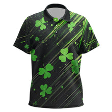 Load image into Gallery viewer, Personalized Black &amp; Green Clover pattern Kid golf polo shirt Custom St Patrick Day Kid golf wear NQS9574