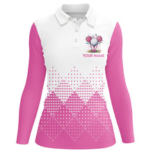 Load image into Gallery viewer, White and Pink argyle plaid pattern Women's custom golf shirts, personalized golf gifts for ladies NQS8310